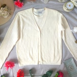 Villager Ivory Soft Cardigan Sweater Cream Cable Knit Top Small